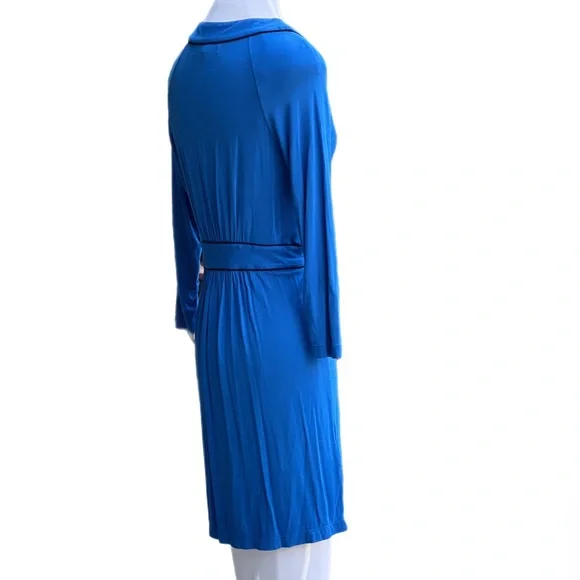 BCBG MaxAzaria Blue Long Sleeves Dress Medium Black Trim - Picture 10 of 14